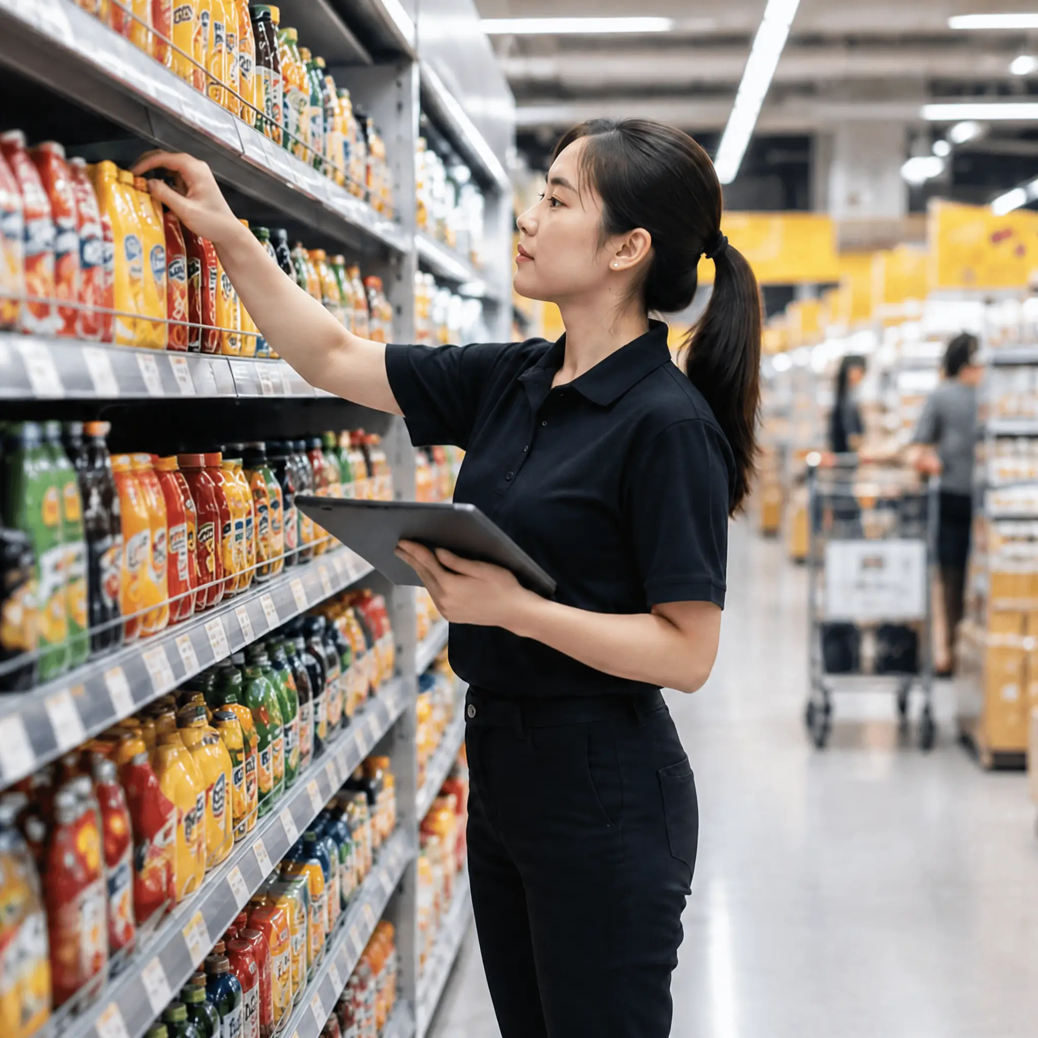 2. Merchandiser checking shelf stock in a hypermarket aisle-1