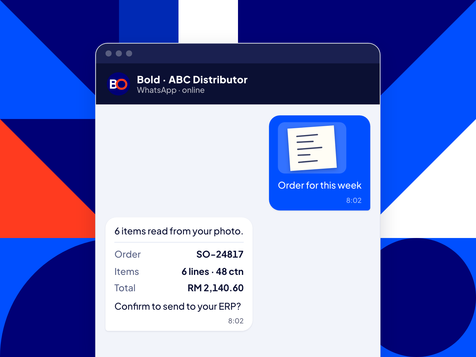 BOLD turning an order photo into a sales order